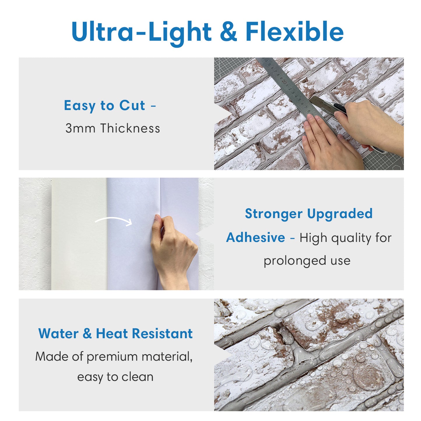 3D Rustic Whitewash Brick Extra Large Wall Panels Peel and Stick