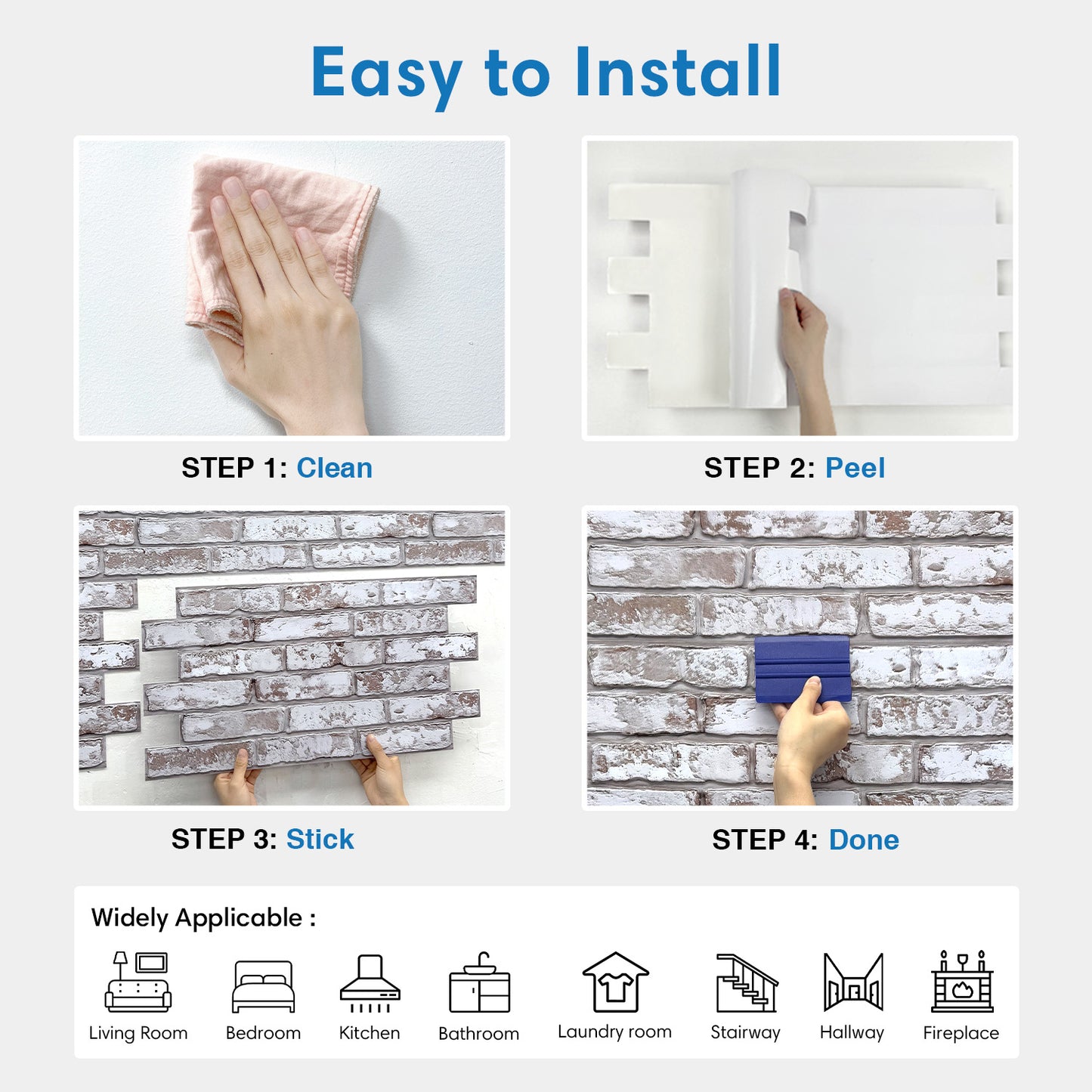 3D Rustic Whitewash Brick Extra Large Wall Panels Peel and Stick