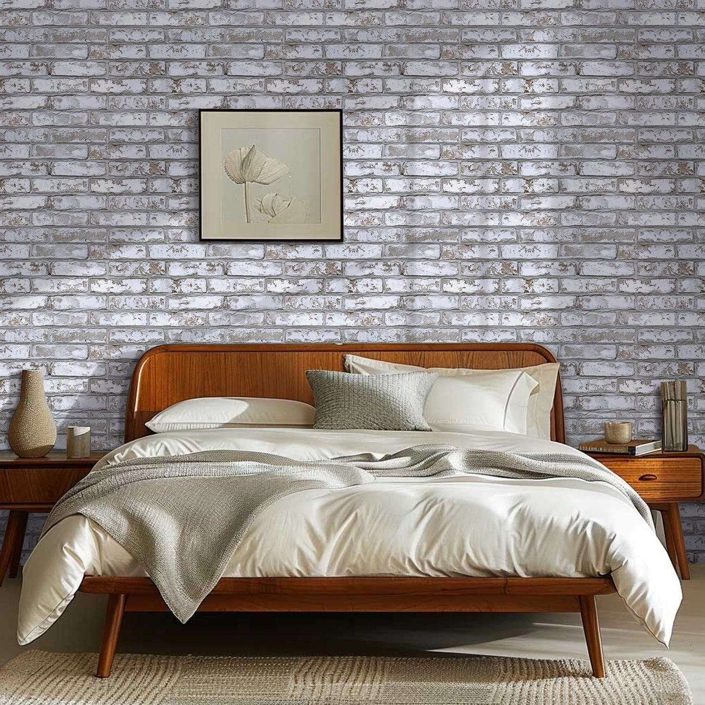 3D Rustic Whitewash Brick Extra Large Wall Panels Peel and Stick