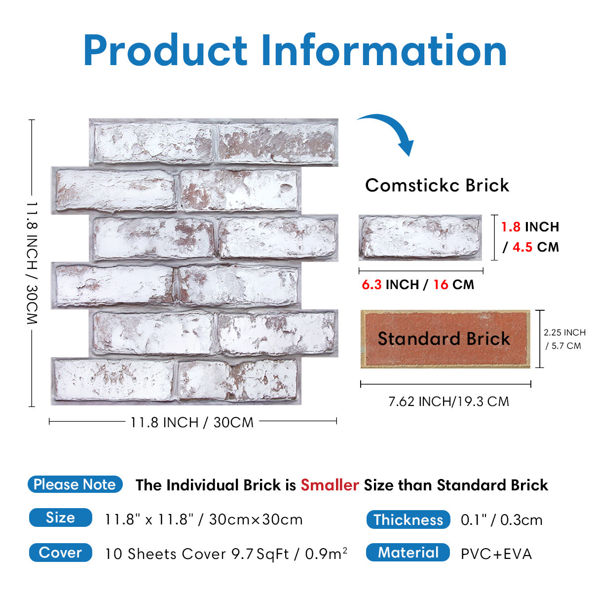 3D Rustic Whitewash Brick Wall Panels Peel and Stick
