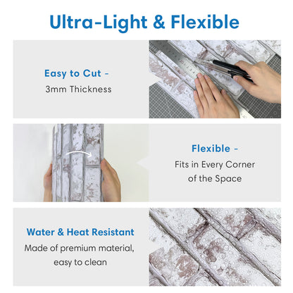 3D Rustic Whitewash Brick Wall Panels Peel and Stick