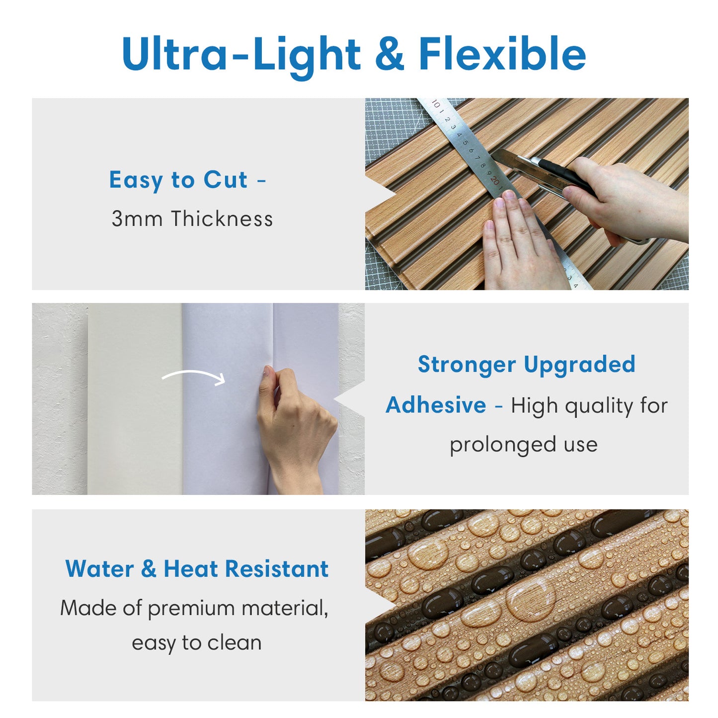 3D Slat Wood Extra Large Wall Panels Peel and Stick