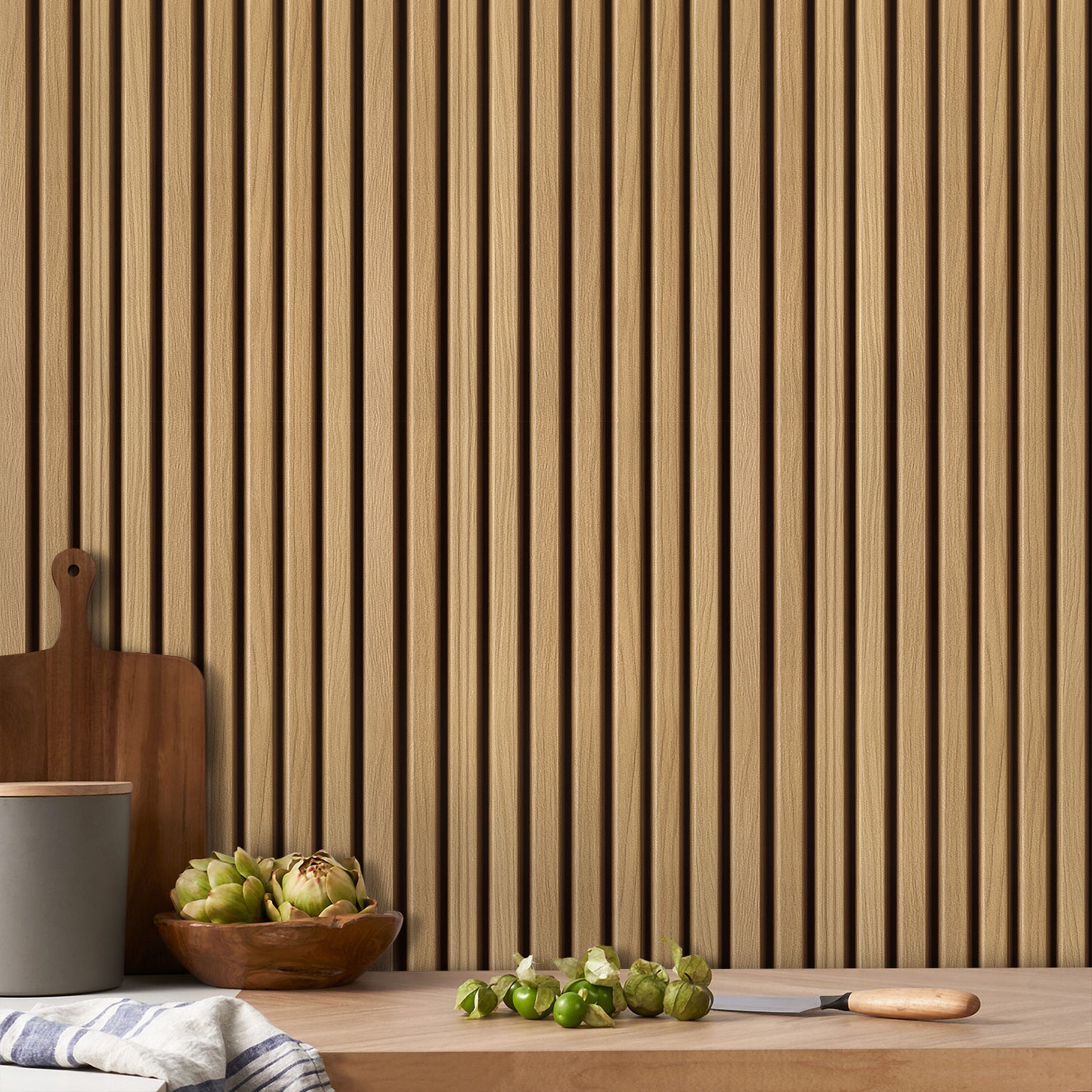 3D Slat Wood Extra Large Wall Panels Peel and Stick
