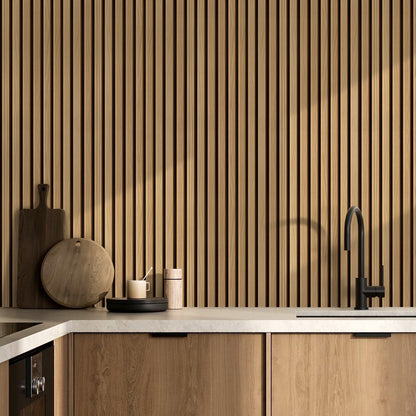 3D Slat Wood Extra Large Wall Panels Peel and Stick