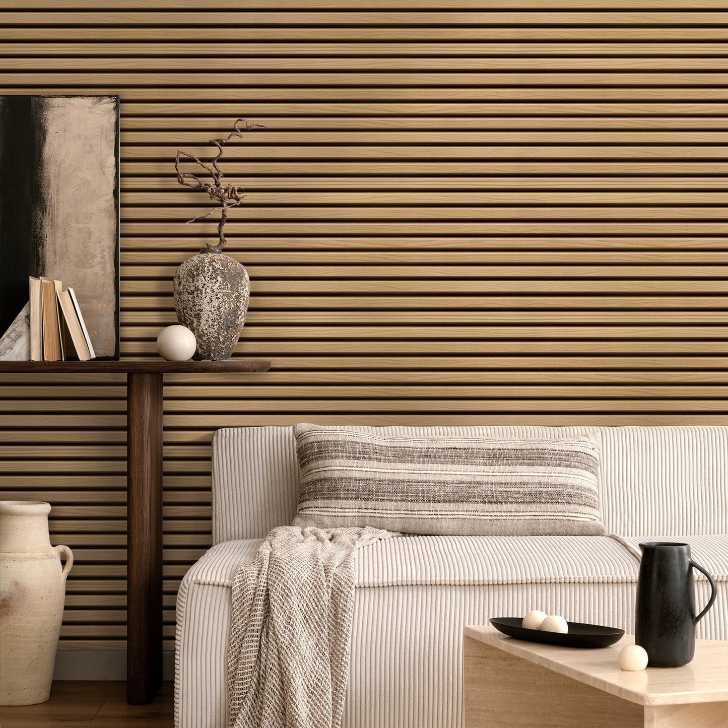 3D Slat Wood Extra Large Wall Panels Peel and Stick