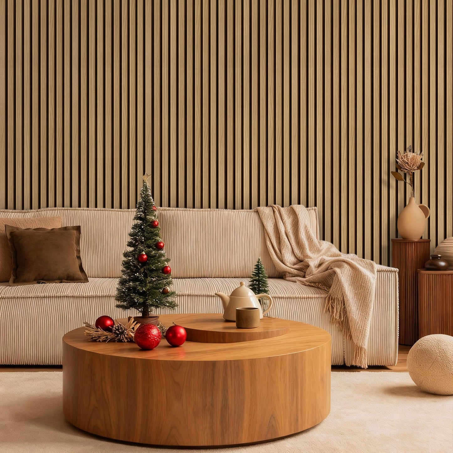 3D Slat Wood Extra Large Wall Panels Peel and Stick