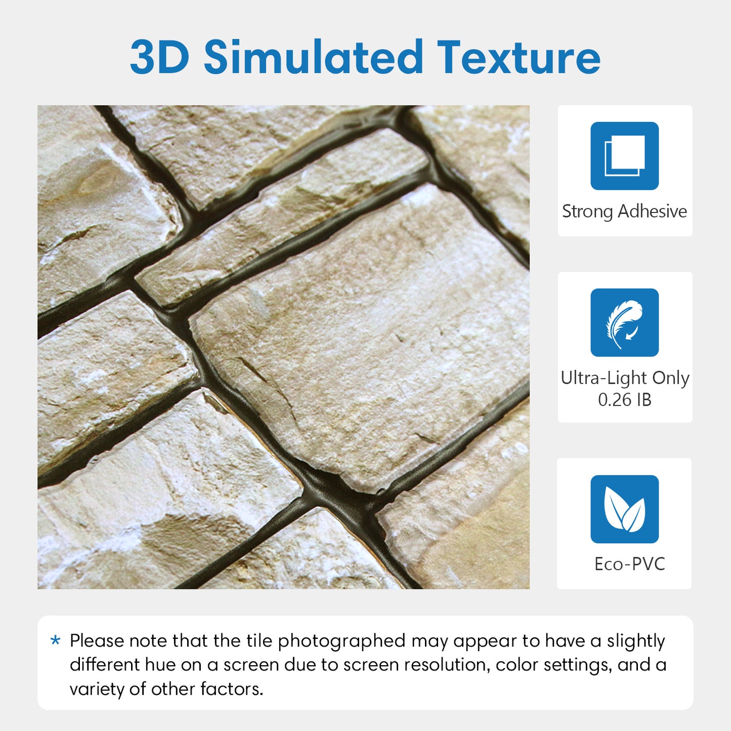 3D Stacked Stone Extra Large Wall Panels Peel and Stick