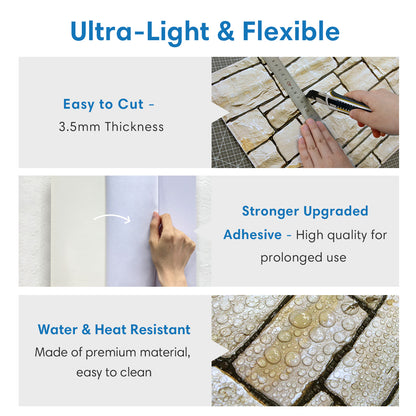 3D Stacked Stone Extra Large Wall Panels Peel and Stick