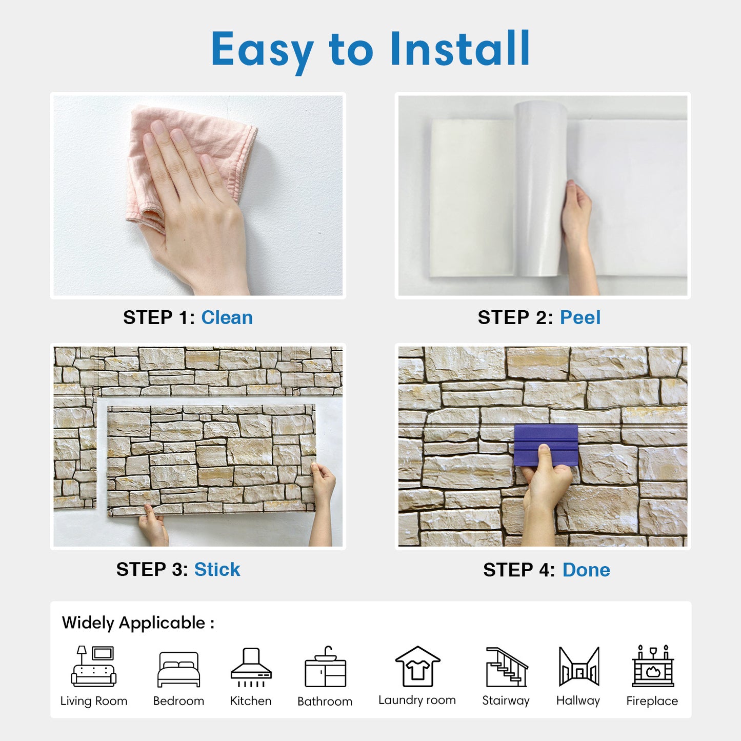 3D Stacked Stone Extra Large Wall Panels Peel and Stick