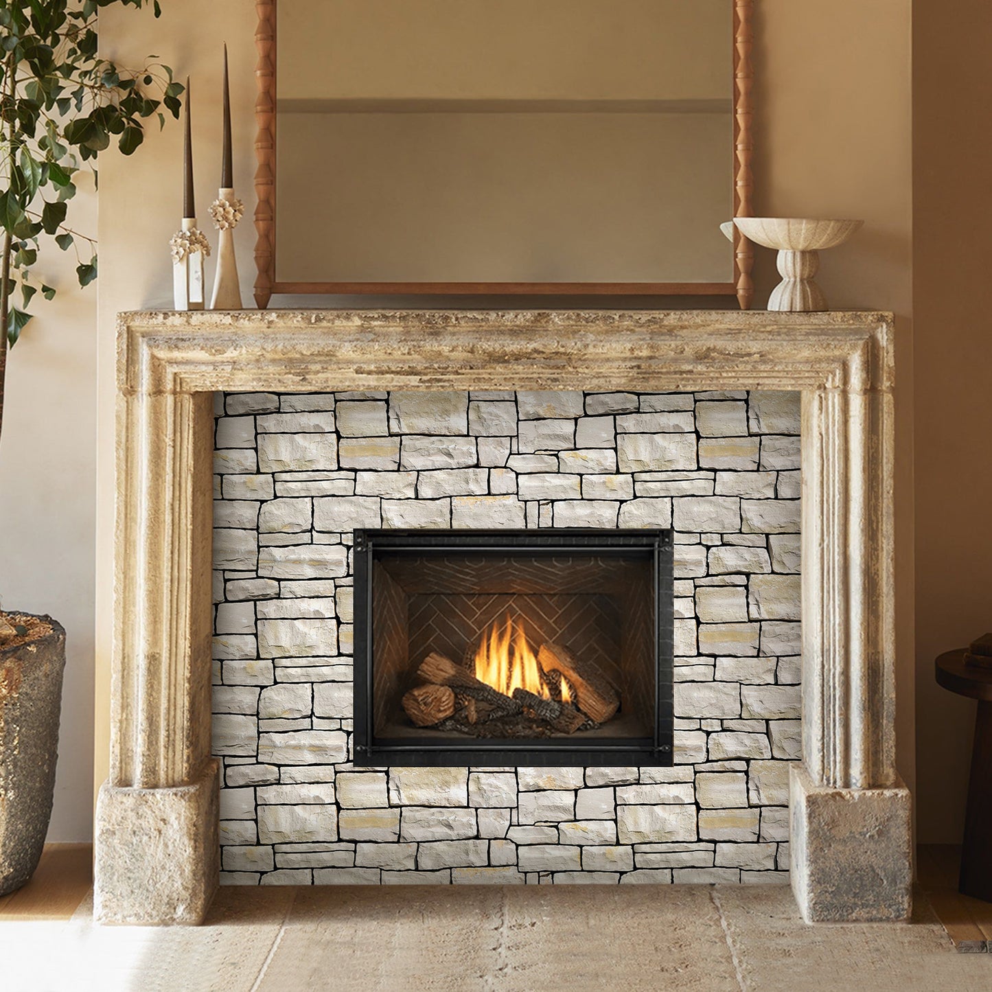 3D Stacked Stone Extra Large Wall Panels Peel and Stick