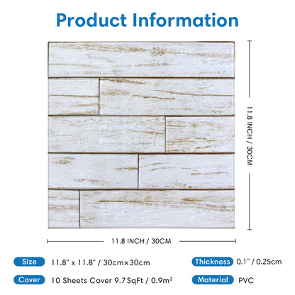 3D White Shiplap Wood Wall Panels Peel and Stick