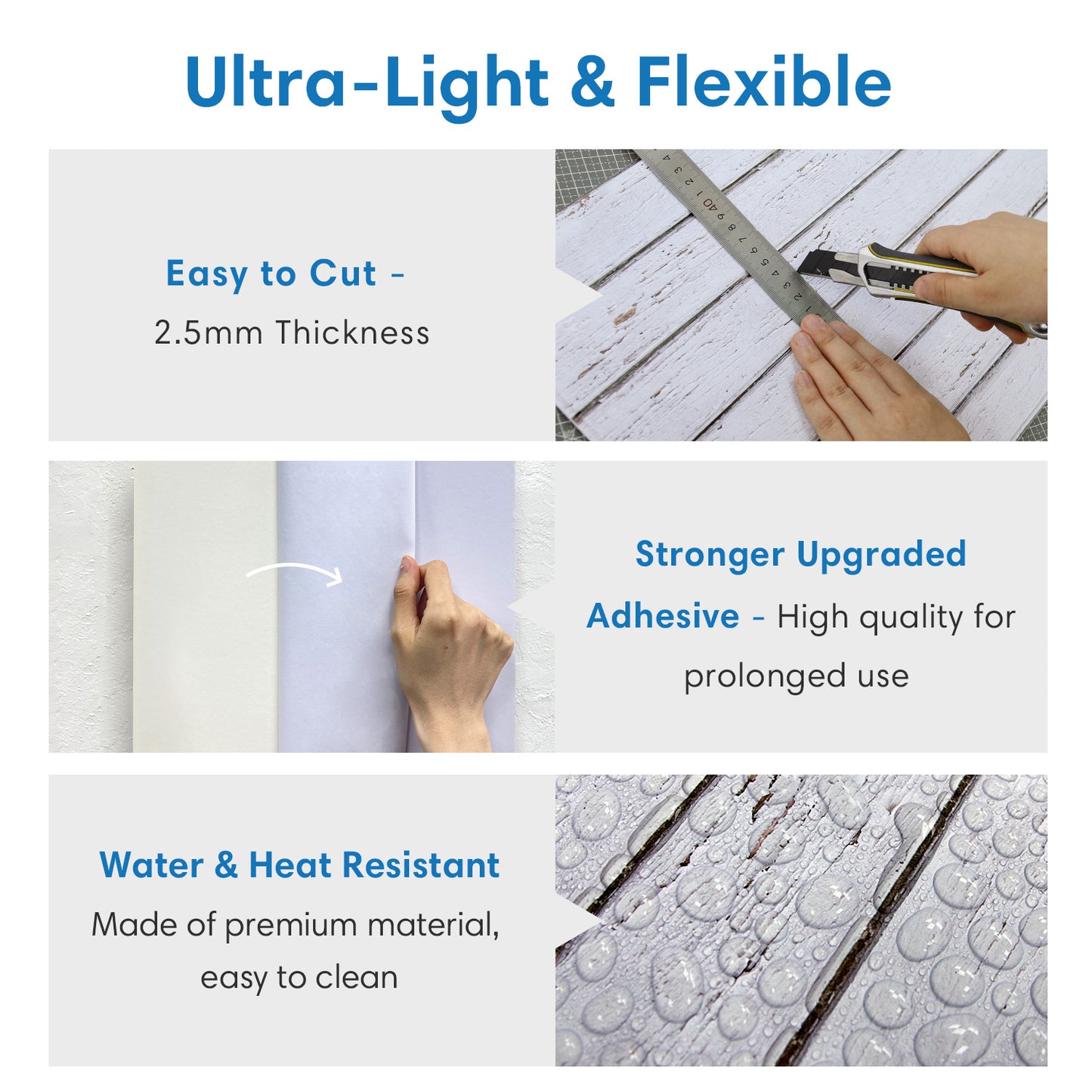 3D White Wood Grain Extra Large Wall Panels Peel and Stick