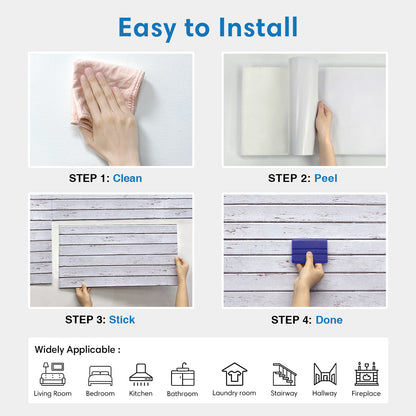 3D White Wood Grain Extra Large Wall Panels Peel and Stick