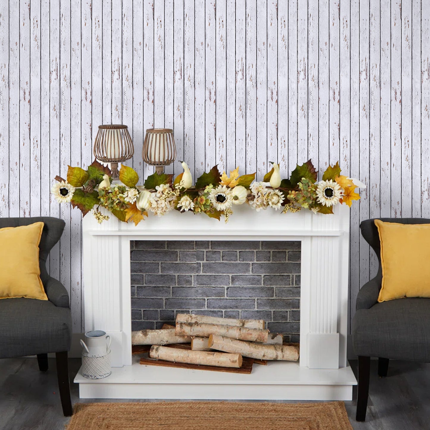 3D White Wood Grain Extra Large Wall Panels Peel and Stick