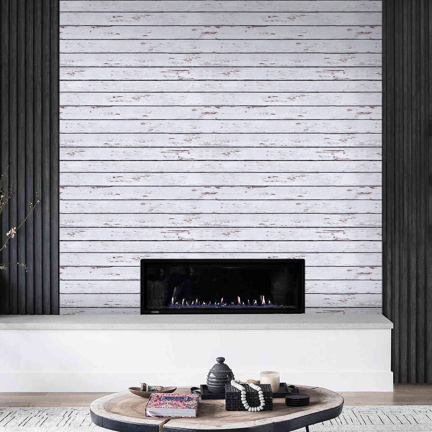 3D White Wood Grain Extra Large Wall Panels Peel and Stick