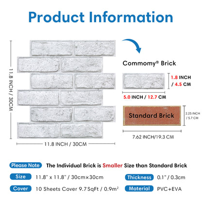 3D White and Gray Brick Wall Panels Peel and Stick