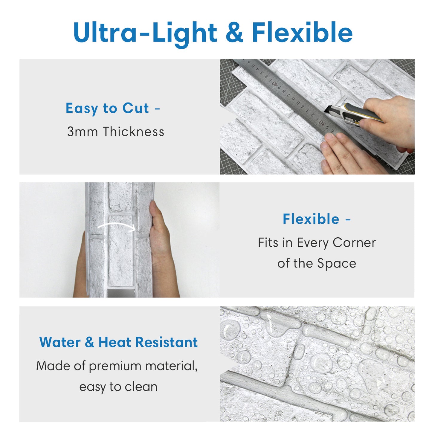 3D White and Gray Brick Wall Panels Peel and Stick