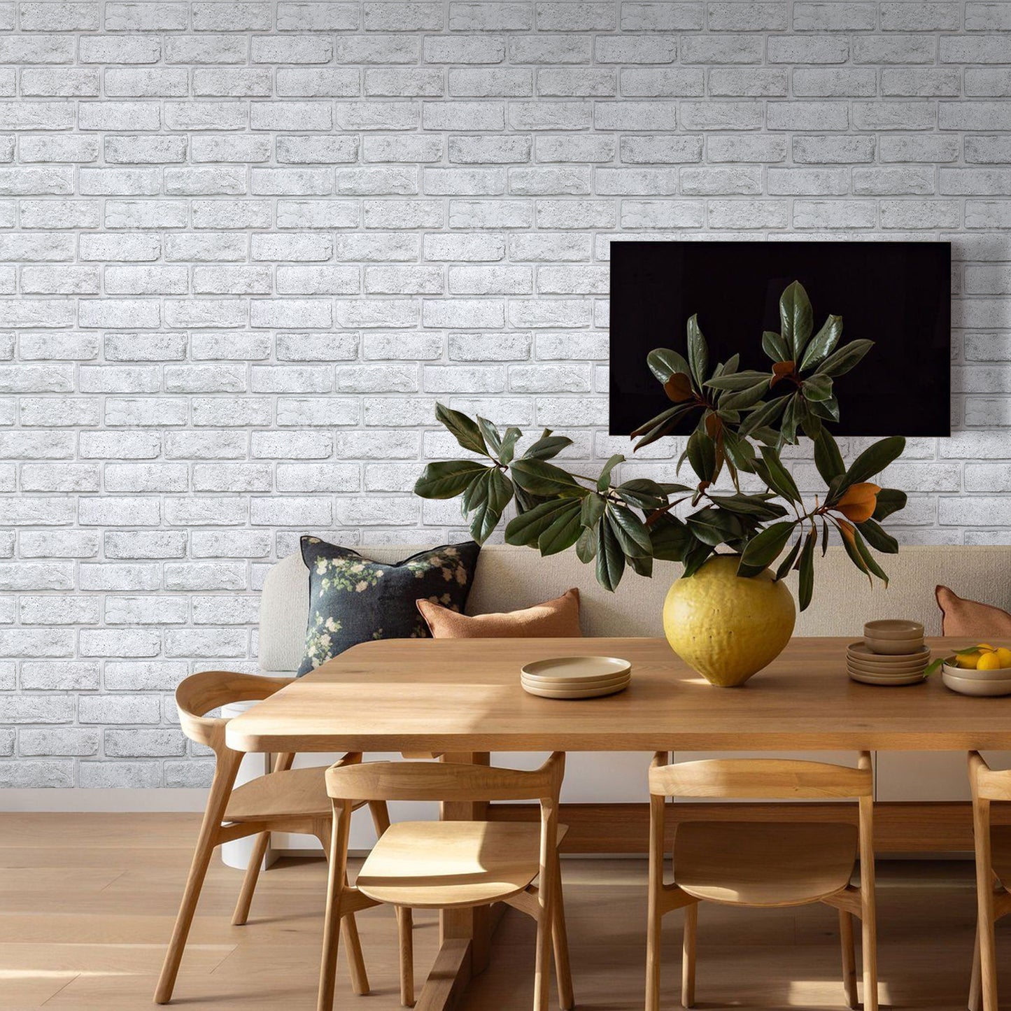 3D White and Gray Brick Wall Panels Peel and Stick