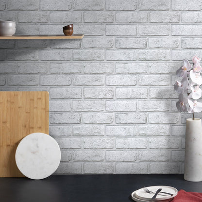 3D White and Gray Brick Wall Panels Peel and Stick