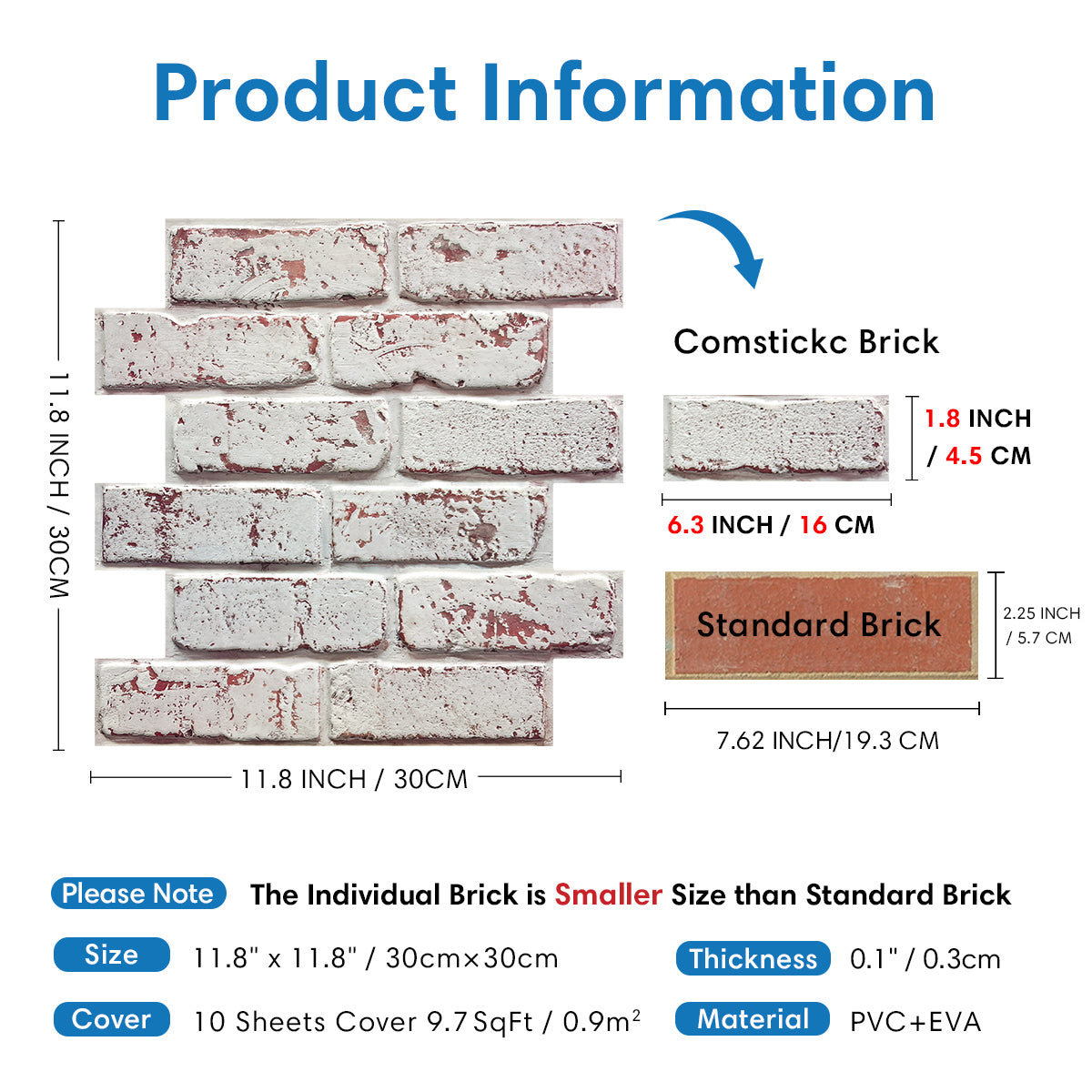3D Whitewash Brick Wall Panels Peel and Stick