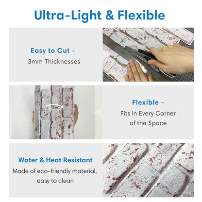 3D Whitewash Brick Wall Panels Peel and Stick