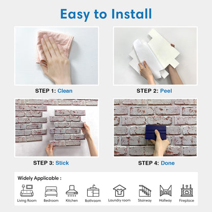 3D Whitewash Brick Wall Panels Peel and Stick