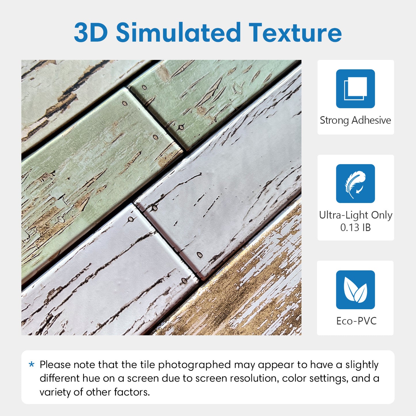 3D Blue Green Horizontal Wooden Plank Wall Panels Peel and Stick