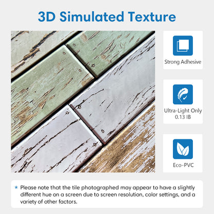 3D Blue Green Horizontal Wooden Plank Wall Panels Peel and Stick