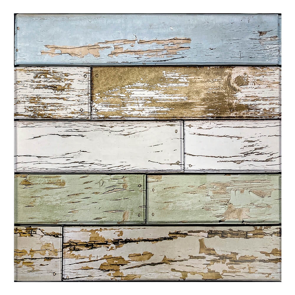 3D Blue Green Horizontal Wooden Plank Wall Panels Peel and Stick