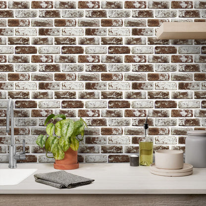 3D Coffee Brown Whitewash Brick Wall Panels Peel and Stick