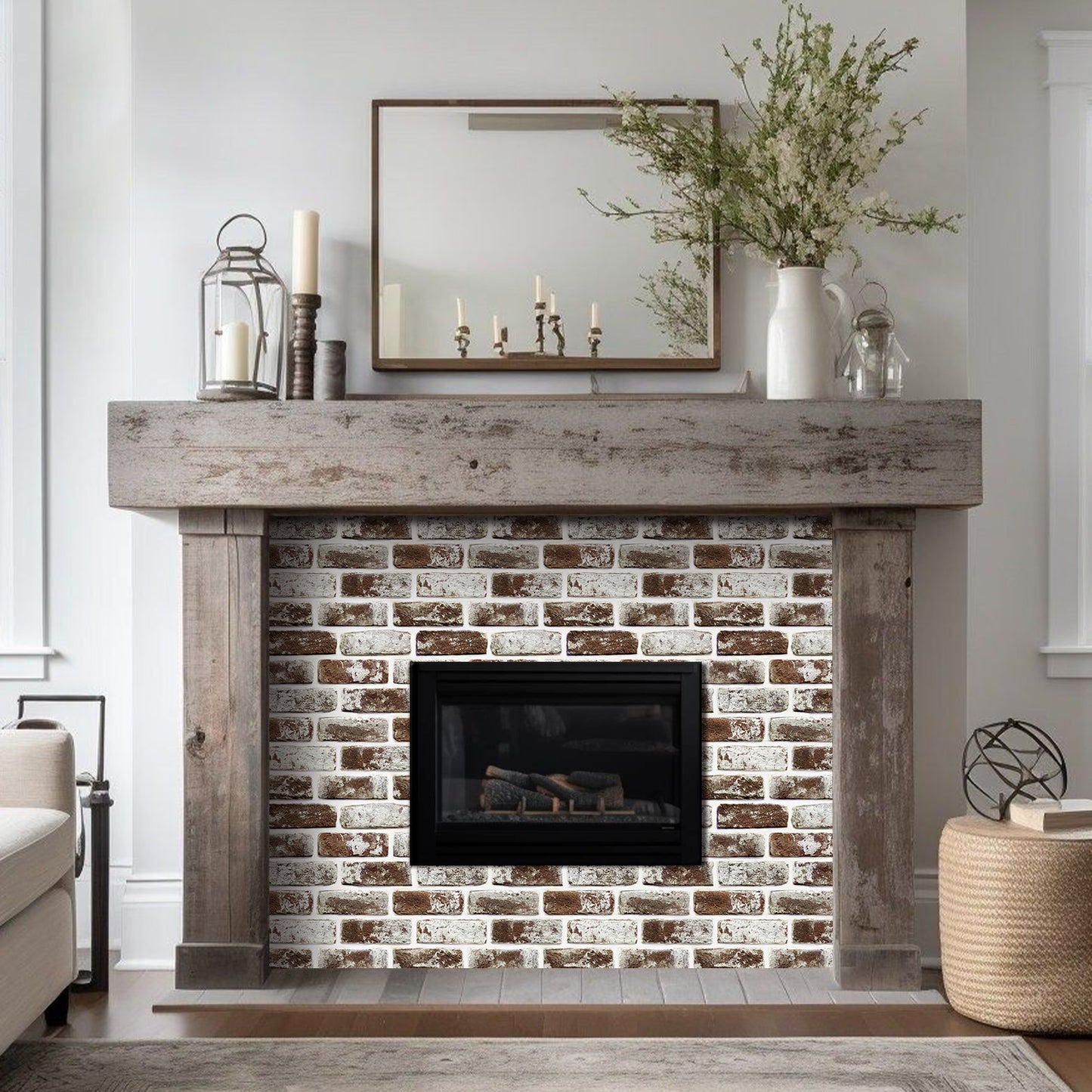3D Coffee Brown Whitewash Brick Wall Panels Peel and Stick