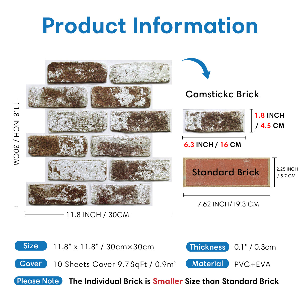 3D Coffee Brown Whitewash Brick Wall Panels Peel and Stick