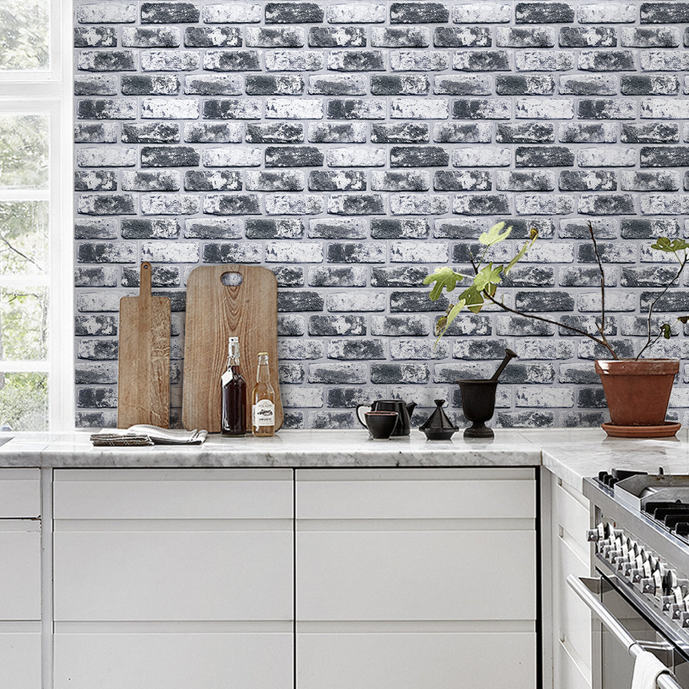 3D Dark Gray Whitewash Brick Wall Panels Peel and Stick