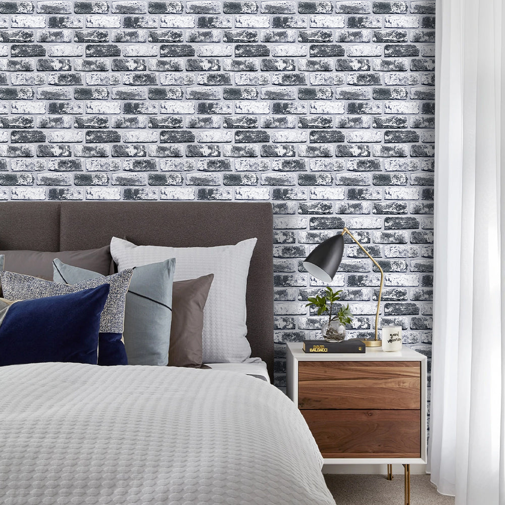 3D Dark Gray Whitewash Brick Wall Panels Peel and Stick
