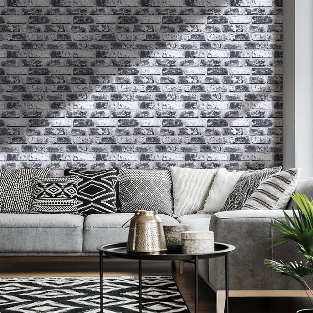 3D Dark Gray Whitewash Brick Wall Panels Peel and Stick