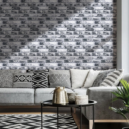 3D Dark Gray Whitewash Brick Wall Panels Peel and Stick