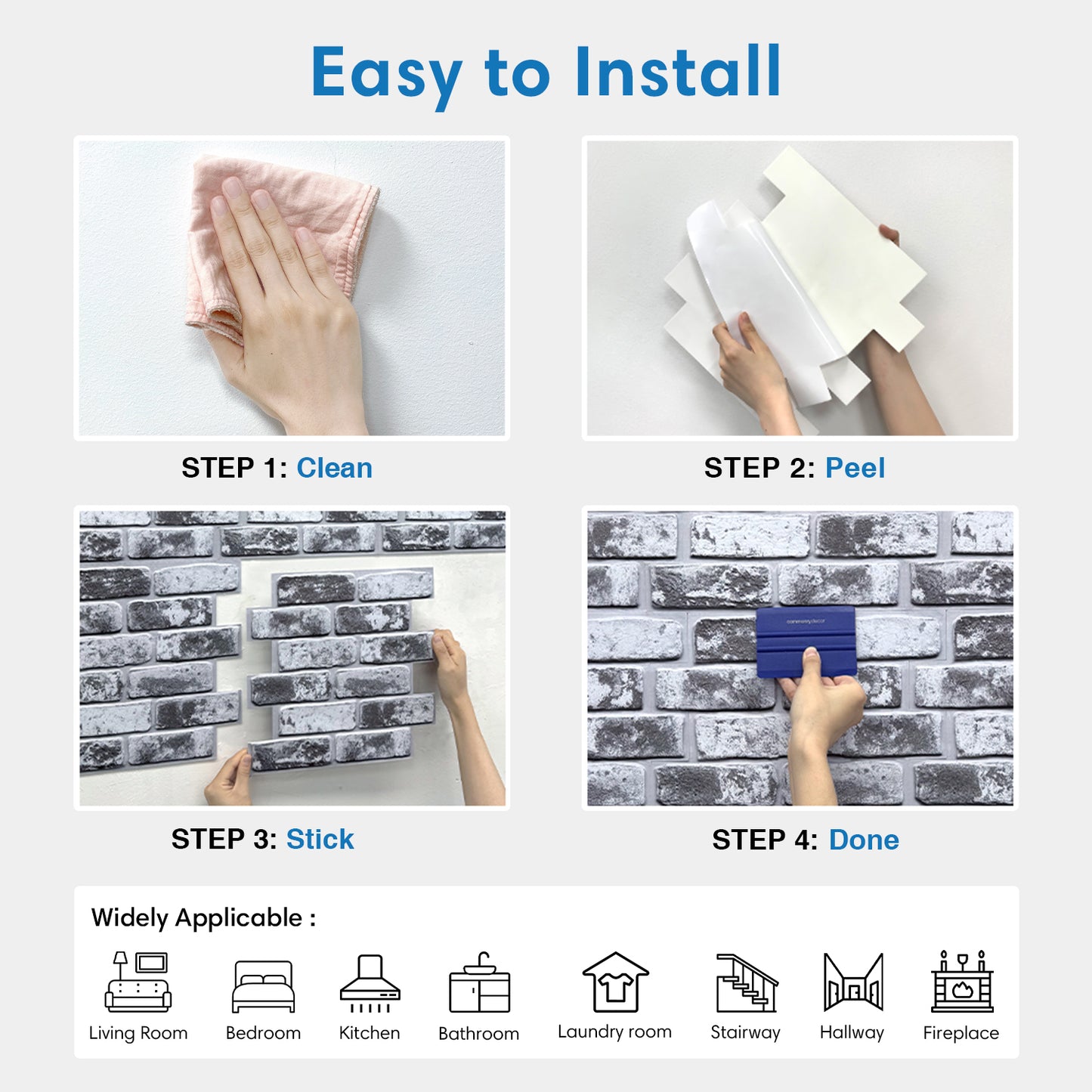 3D Dark Gray Whitewash Brick Wall Panels Peel and Stick