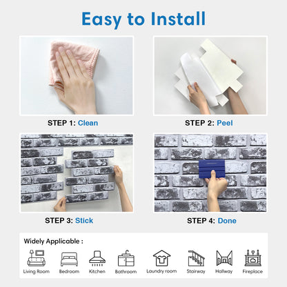 3D Dark Gray Whitewash Brick Wall Panels Peel and Stick