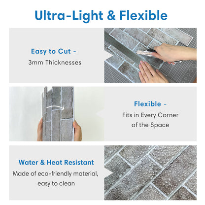 3D Distressed Neutral Brick Wall Panels Peel and Stick