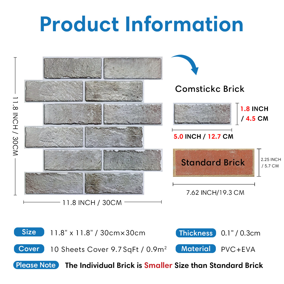 3D Distressed Neutral Brick Wall Panels Peel and Stick