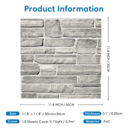 3D Grey Stone Wall Panels Peel and Stick