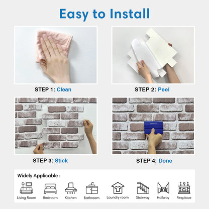 3D Mocha Whitewash Brick Wall Panels Peel and Stick