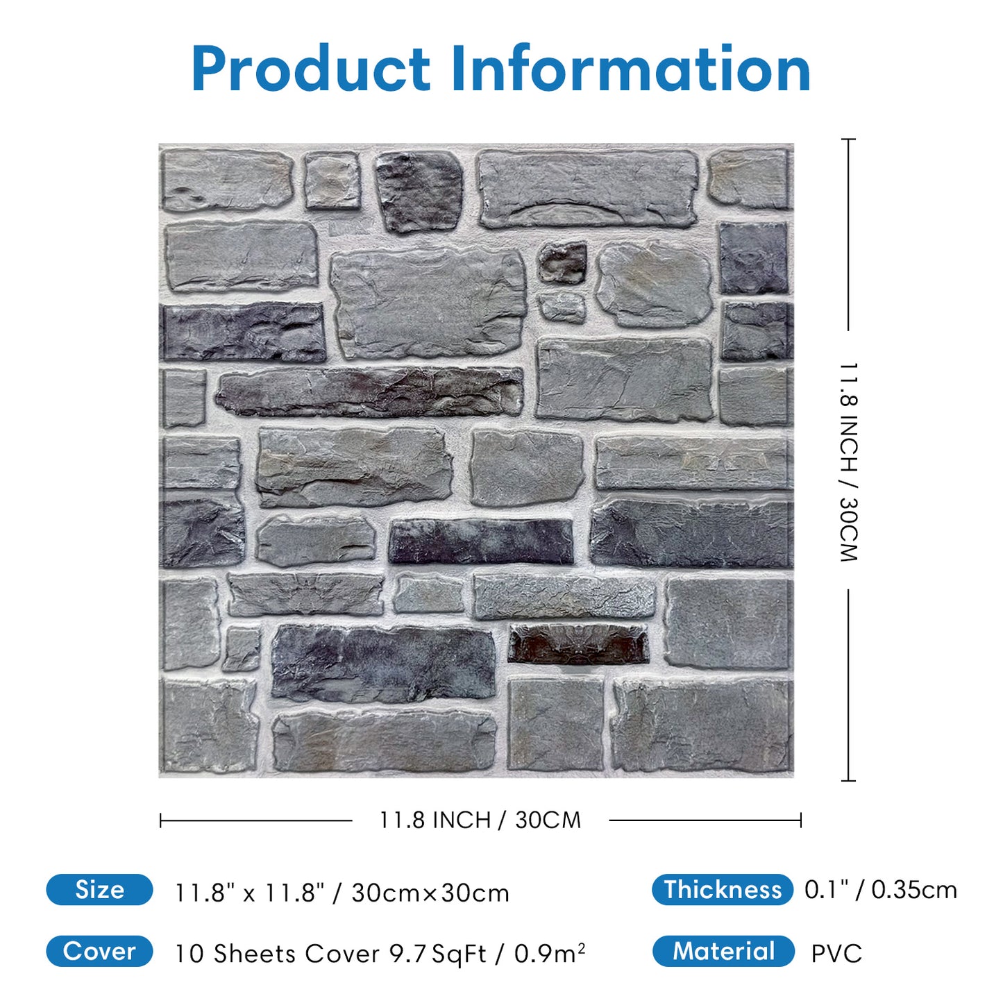3D Smoke Rustic Stone Wall Panels Peel and Stick