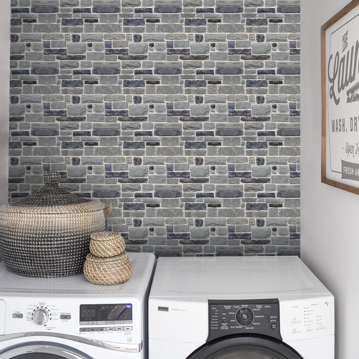 3D Smoke Rustic Stone Wall Panels Peel and Stick