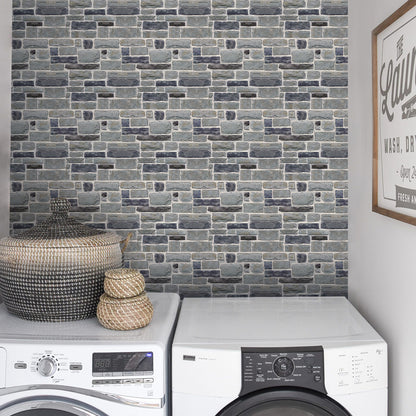 3D Smoke Rustic Stone Wall Panels Peel and Stick