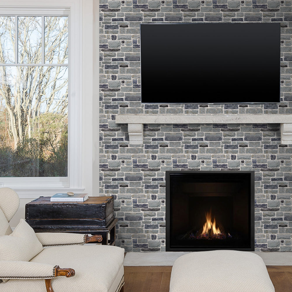 3D Smoke Rustic Stone Wall Panels Peel and Stick