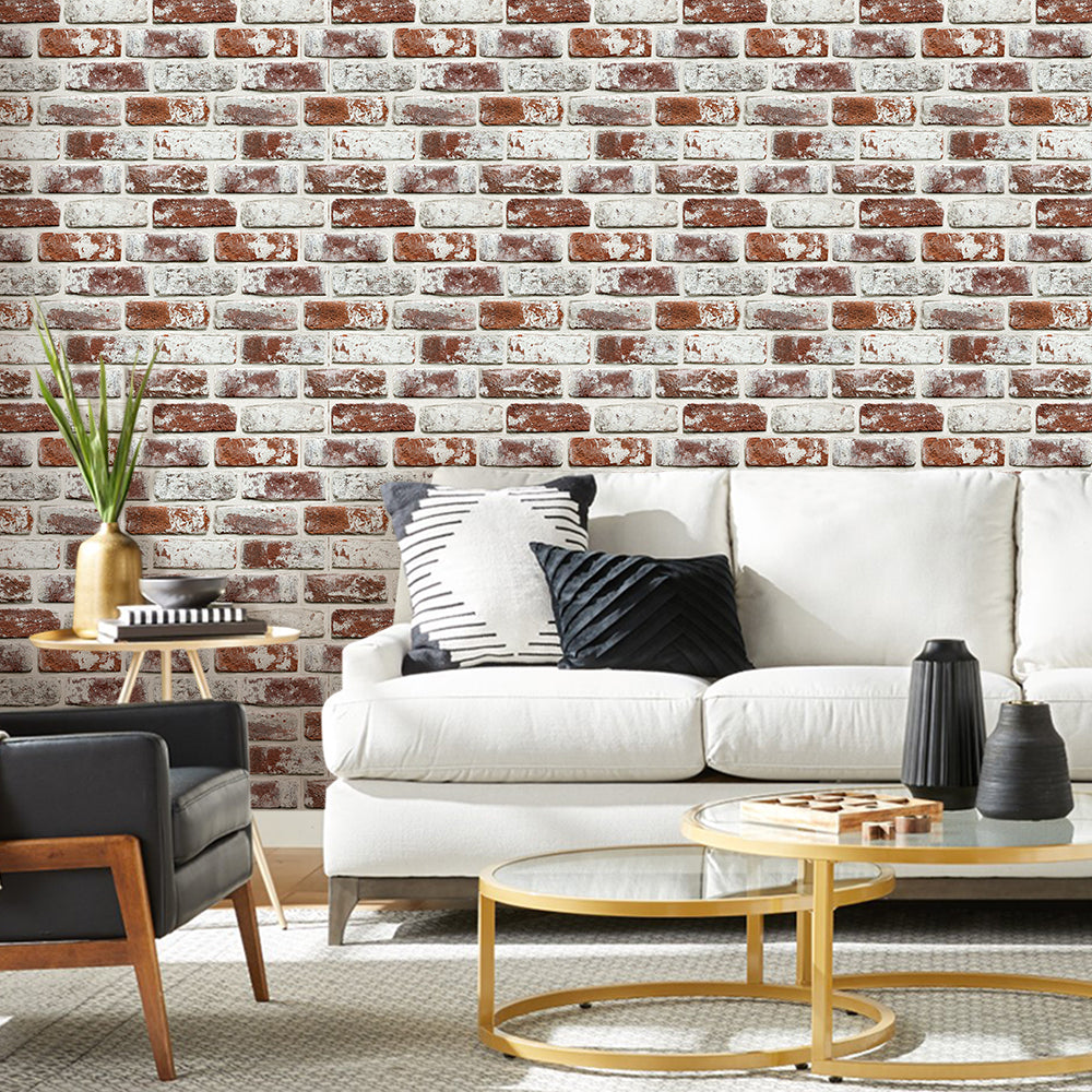 3D Vintage Red Whitewash Brick Wall Panels Peel and Stick