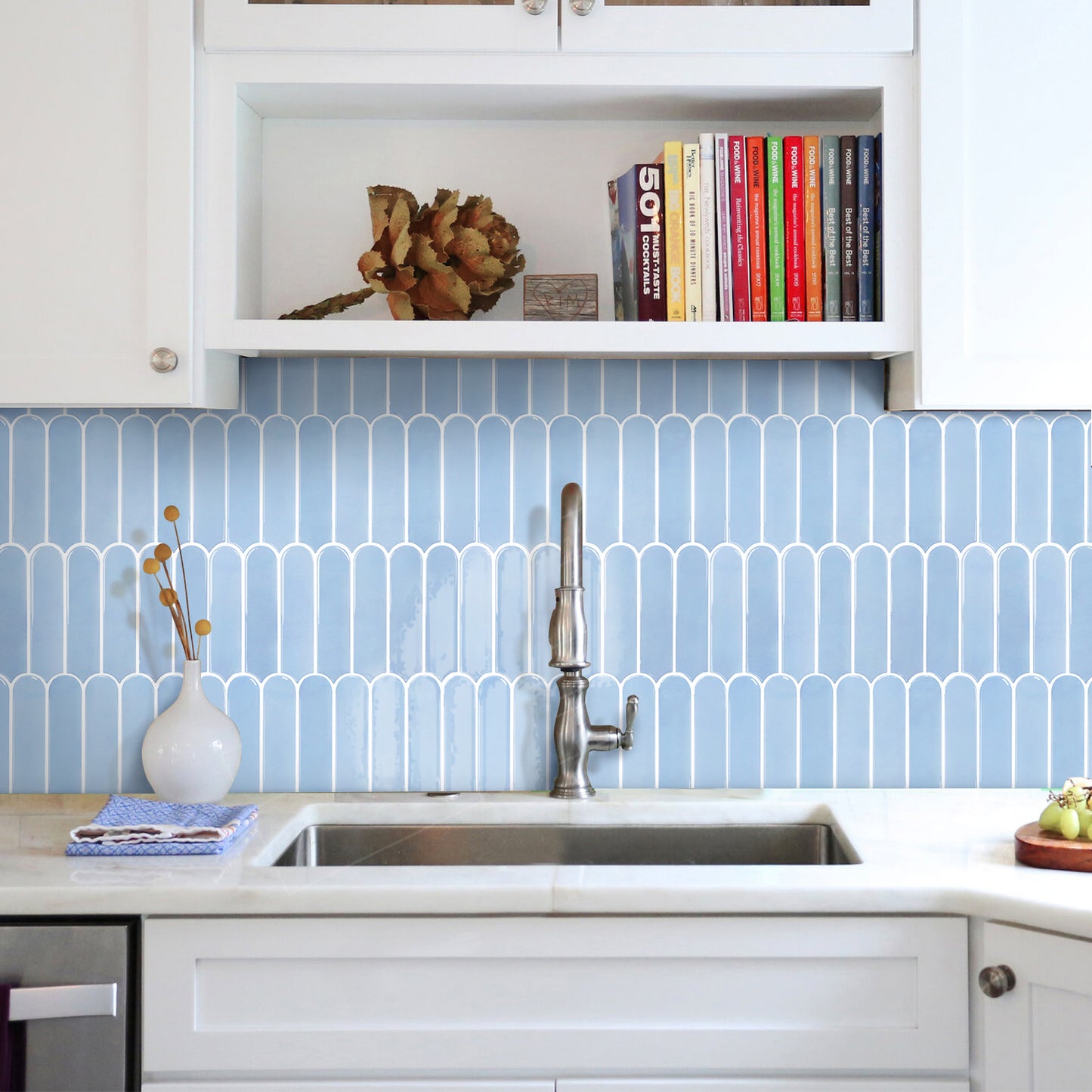 Fish Scale Peel and Stick Backsplash - Aqua Blue Thicker Design