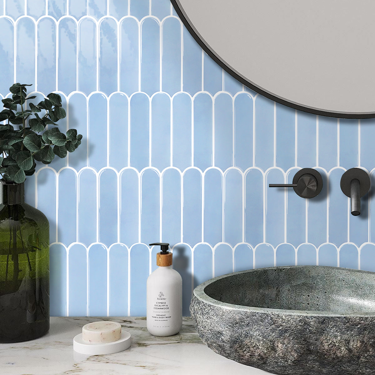 Fish Scale Peel and Stick Backsplash - Aqua Blue Thicker Design