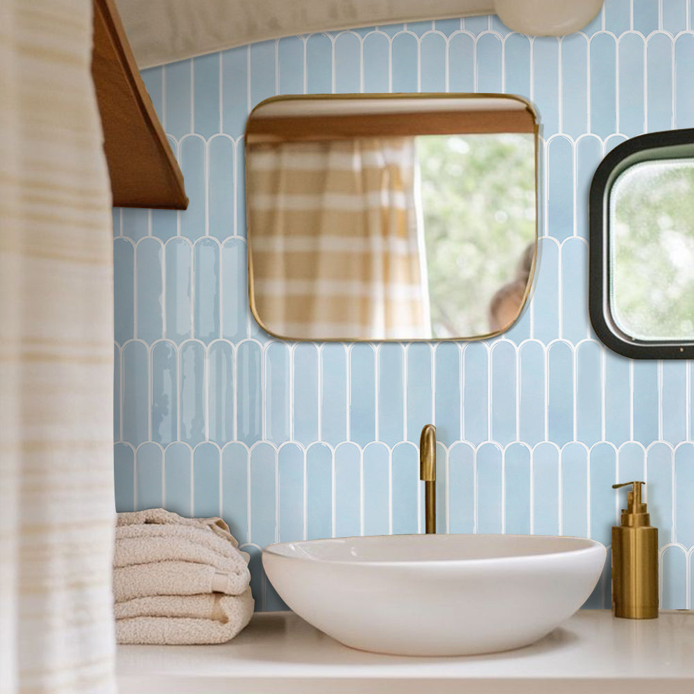 Fish Scale Peel and Stick Backsplash - Aqua Blue Thicker Design